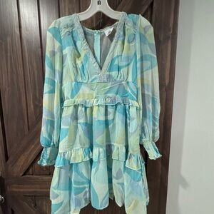 Chic Flowy Dress in Blue and Green